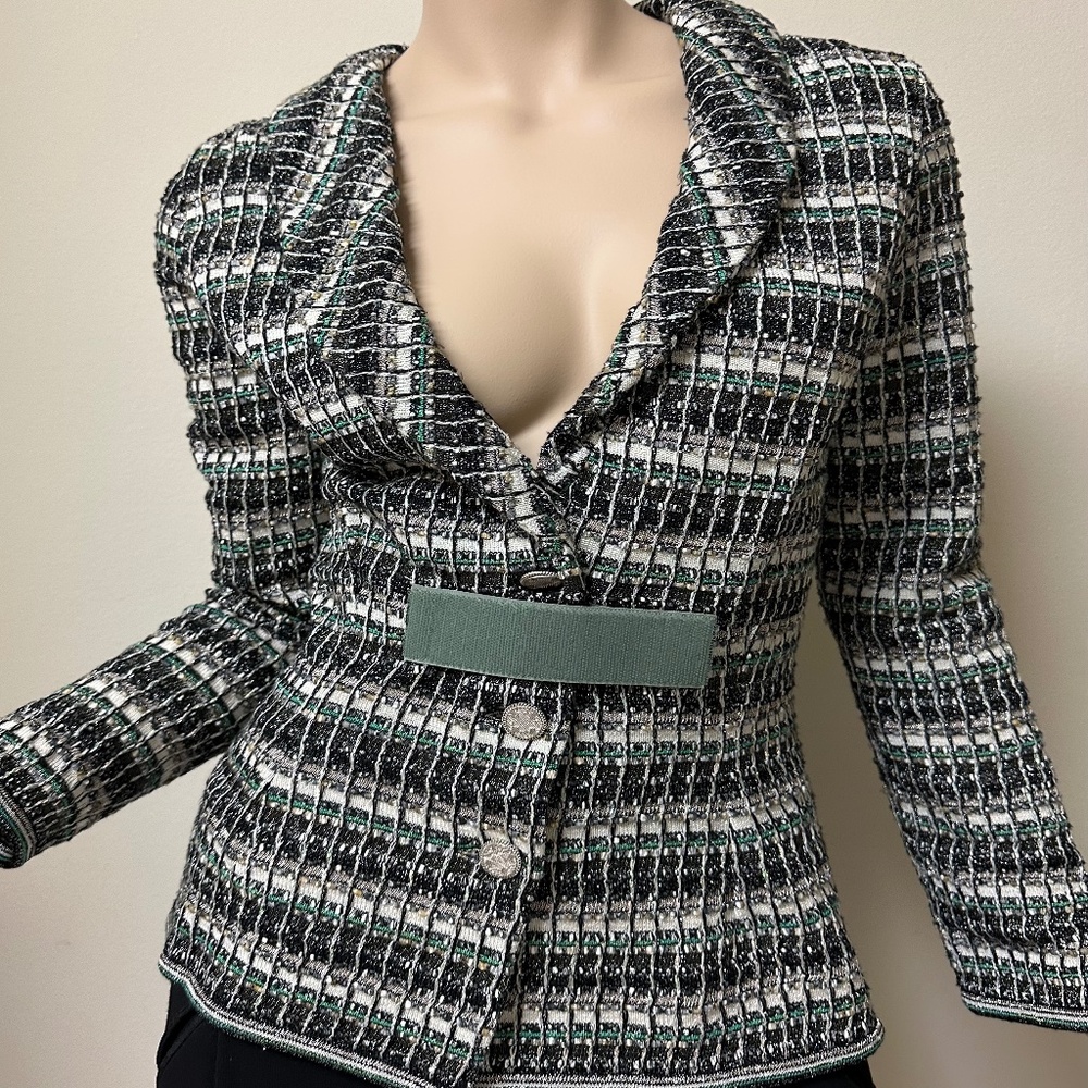 New Chanel Tweed Jacket Cotton Pullover Sweater Size 38